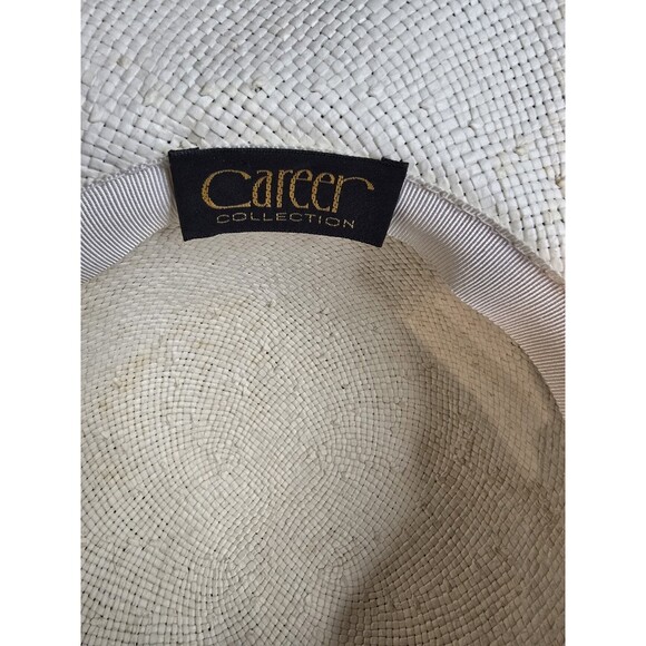 Career Collection Womens Vintage Hat Brimmed Beige Blue Ribbon w Original Box - Picture 8 of 11